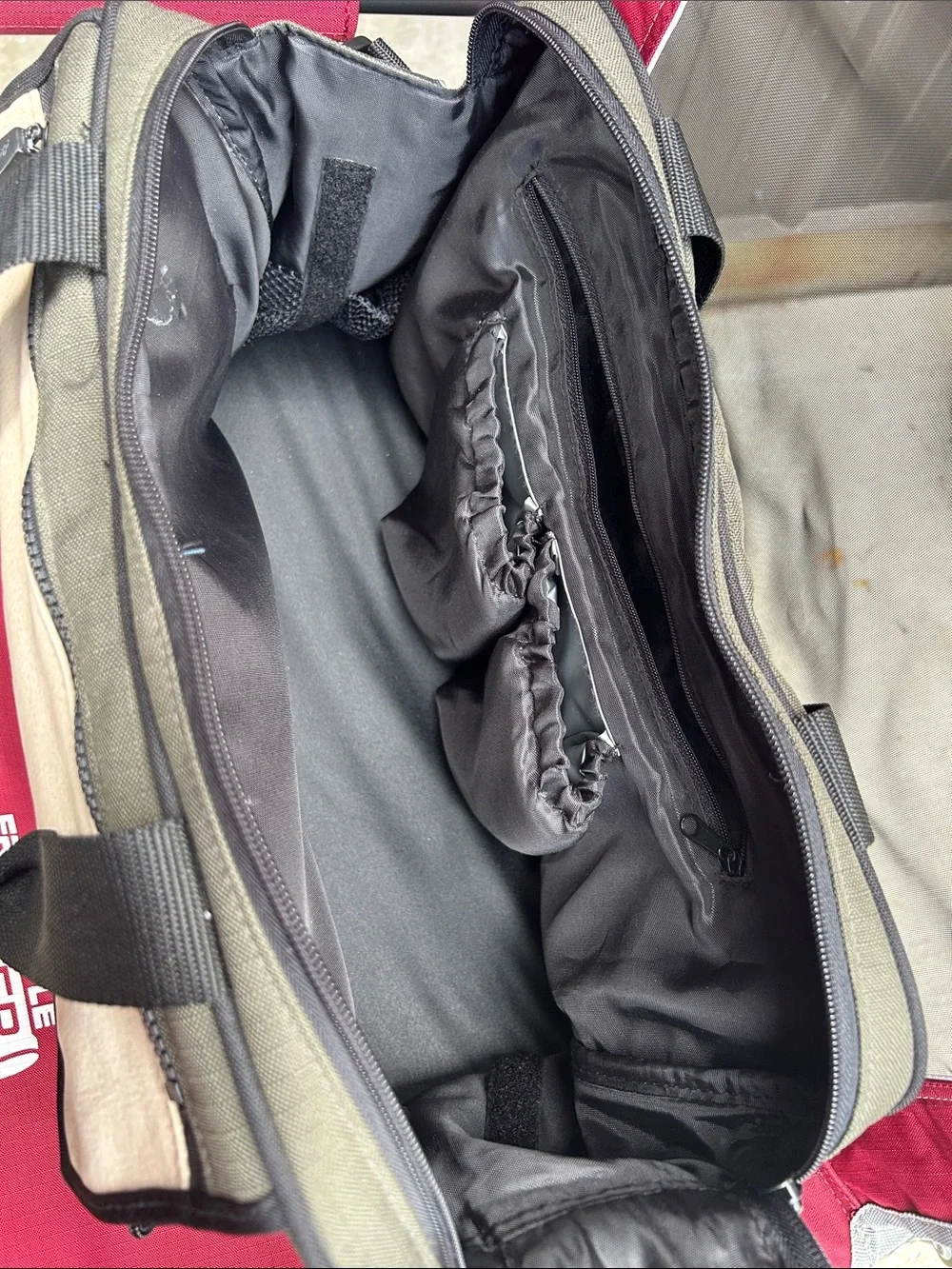 Eddie Bauer Olive and Tan Baby Changing Bag with Black Mat